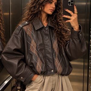 CHAQUETA POLIPIEL OVERSIZE ROMBOS